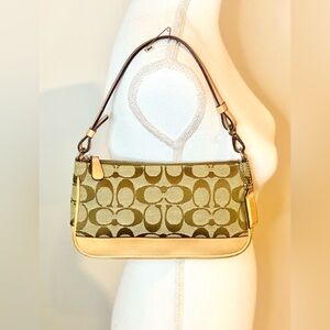 Vintage Coach Signature Demi Pochette Baguette Purse Canvas Leather Tan Y2K 6094